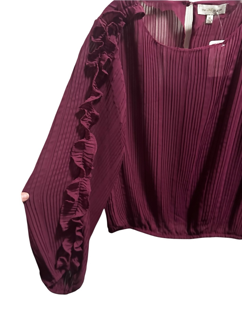The Line of Style Ruffled Pleat-Detail Wine Blouse size XL - Picture 3 of 6